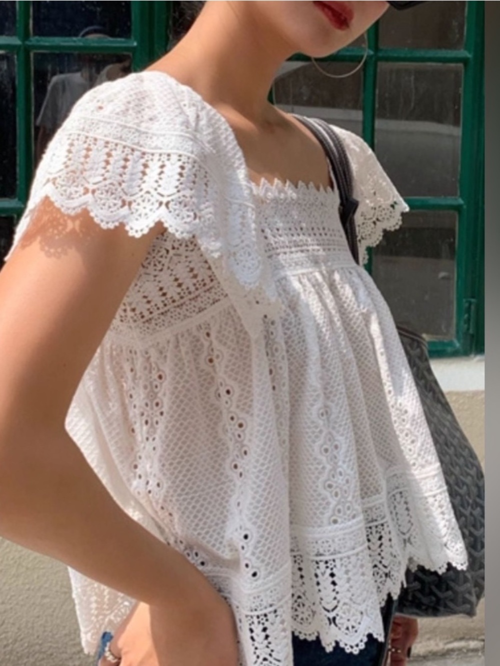 Sage The Label White Eyelet Lace Flutter Sleeve Top